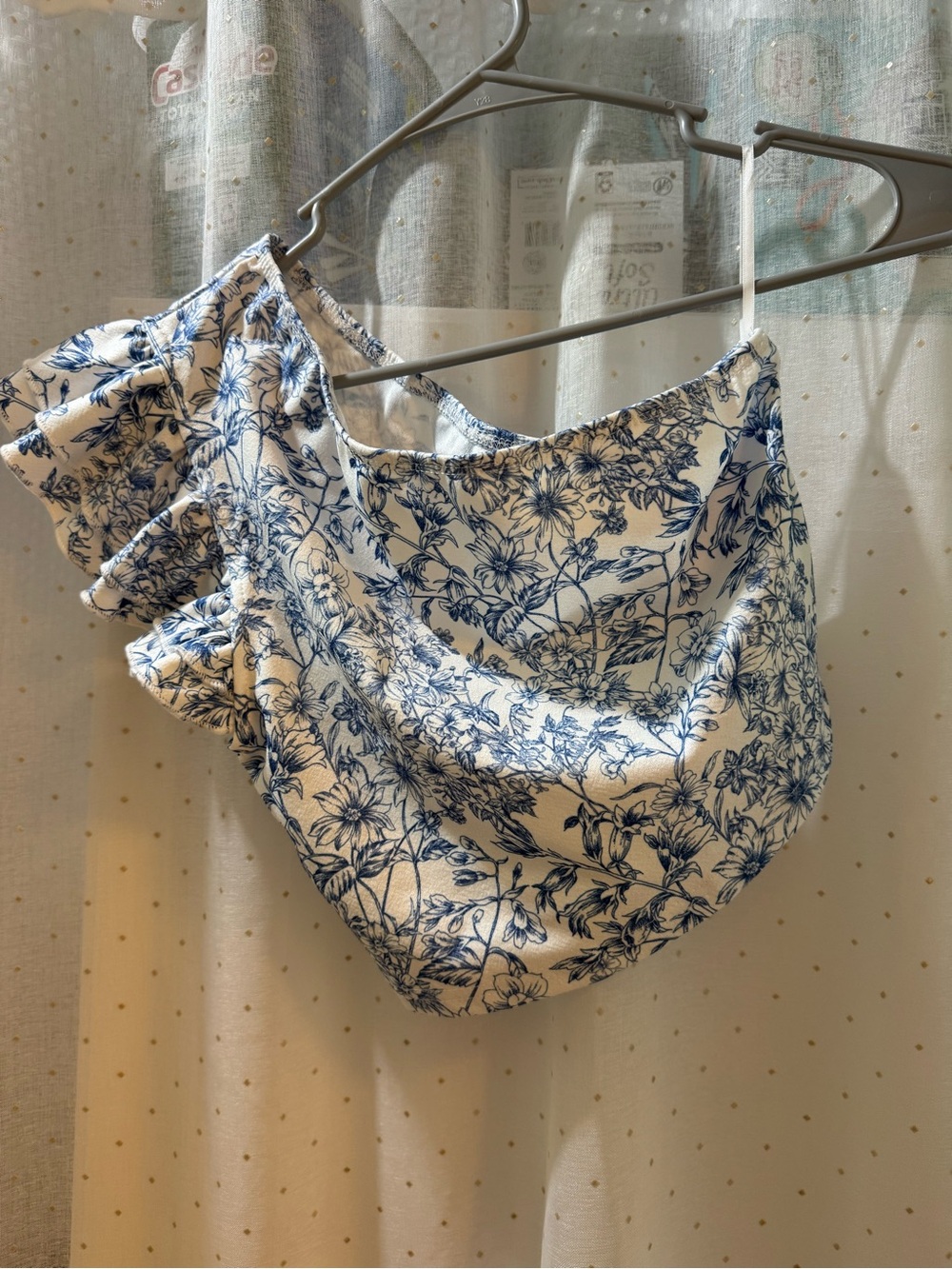 SHEIN White Crop Top with Blue Floral Print